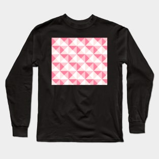 Pink Fuchsia Rose Salmon White Geometric Triangles Pattern Long Sleeve T-Shirt